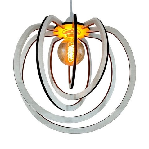 Luminária Pendente Madeira Caroá Circulo Teto Sala Quarto Cozinha Balcão Branco