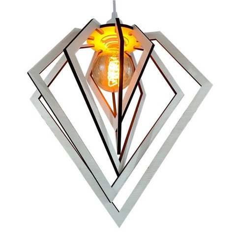Luminária Pendente Madeira Caroá Diamante Teto Sala Quarto Cozinha Balcão Branco