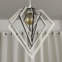 Ver imagem 4 de Luminária Pendente Madeira Caroá Diamante Teto Sala Quarto Cozinha Balcão Branco