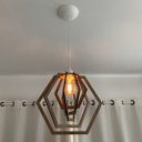Ver imagem 2 de Luminária Pendente Madeira Caroá Hexágono Teto Sala Quarto Cozinha Balcão Marrom