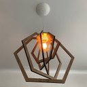 Ver imagem 3 de Luminária Pendente Madeira Caroá Hexágono Teto Sala Quarto Cozinha Balcão Marrom