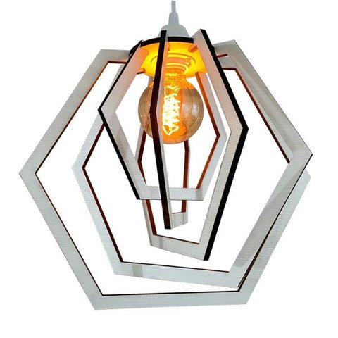 Luminária Pendente Madeira Caroá Hexágono Teto Sala Quarto Cozinha Balcão Branco