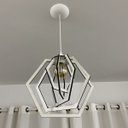 Ver imagem 4 de Luminária Pendente Madeira Caroá Hexágono Teto Sala Quarto Cozinha Balcão Branco
