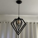 Ver imagem 3 de Luminária Pendente Madeira Caroá Diamante Teto Sala Quarto Cozinha Balcão Preto