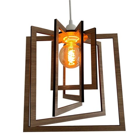 Luminária Pendente Madeira Caroá Quadrado Teto Sala Quarto Cozinha Balcão Marrom