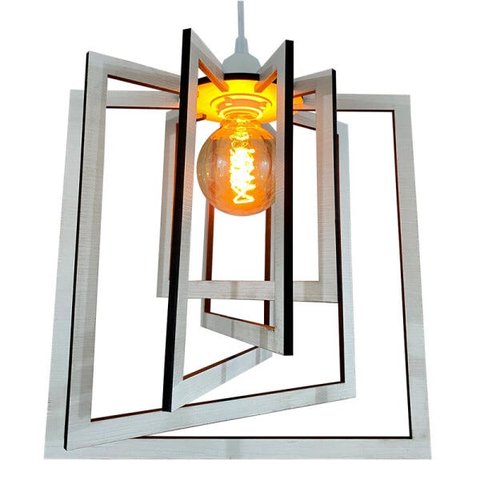 Luminária Pendente Madeira Caroá Quadrado Teto Sala Quarto Cozinha Balcão Branco