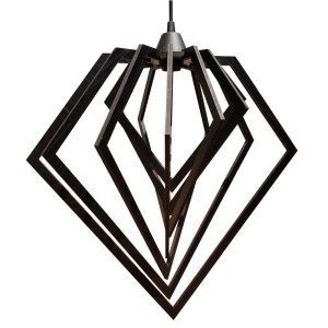 Luminária Lustre Pendente Caroá Diamante G Teto Sala Cozinha Mesa Jantar Moderno Preto