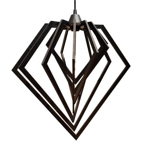 Luminária Lustre Pendente Caroá Diamante G Teto Sala Cozinha Mesa Jantar Moderno Preto