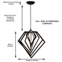 Ver imagem 3 de Luminária Lustre Pendente Caroá Diamante G Teto Sala Cozinha Mesa Jantar Moderno Preto