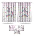 Ver imagem 1 de Cortina Infantil Quarto Unicórnio Mod 6 + 3 Capas Almofada