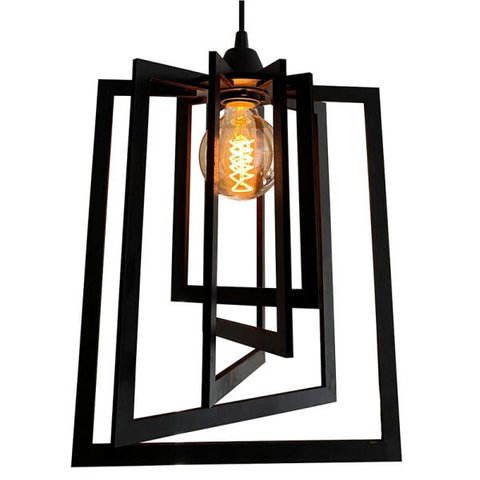 Luminária Pendente Madeira Caroá Retângulo Teto Sala Quarto Cozinha Balcão Preto
