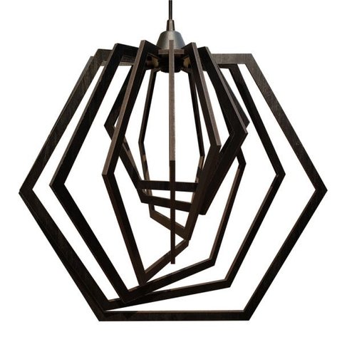 Luminária Lustre Pendente Caroá Hexágono G Teto Sala Cozinha Mesa Jantar Moderno Preto