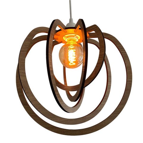 Luminária Pendente Madeira Caroá Circulo Teto Sala Quarto Cozinha Balcão Marrom