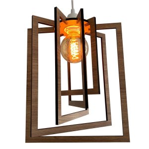 Luminária Pendente Madeira Caroá Retângulo Teto Sala Quarto Cozinha Balcão Marrom