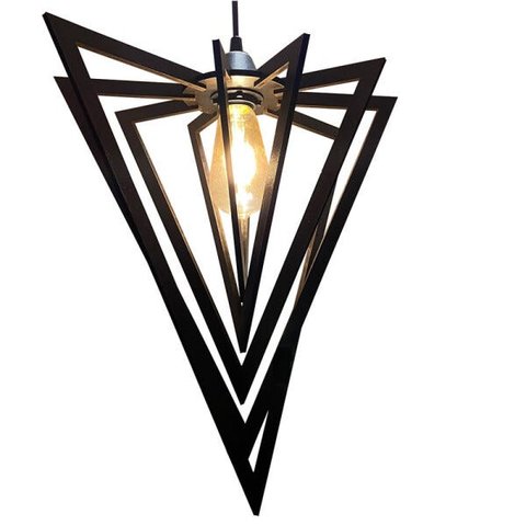 Luminária Pendente Madeira Caroá Pirâmide Teto Sala Quarto Cozinha Balcão Preto