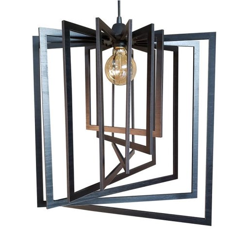 Luminária Lustre Pendente Caroá Quadrado G Teto Sala Cozinha Mesa Jantar Moderno Preto