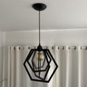 Ver imagem 4 de Luminária Pendente Madeira Caroá Hexágono Teto Sala Quarto Cozinha Balcão Preto