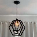 Ver imagem 2 de Luminária Pendente Madeira Caroá Hexágono Teto Sala Quarto Cozinha Balcão Preto