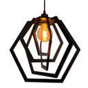 Ver imagem 1 de Luminária Pendente Madeira Caroá Hexágono Teto Sala Quarto Cozinha Balcão Preto