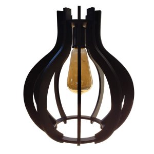 Luminária Lustre Pendente Madeira Caroá Pequim G Teto Mesa Sala Ilha Cozinha Balcão Preto