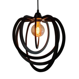 Luminária Pendente Madeira Caroá Circulo Teto Sala Quarto Cozinha Balcão Preto