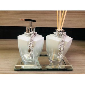Kit Lavabo 3 Peças Aromatizador Porta Sabonete Espelho Prata