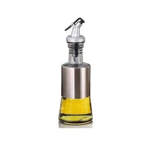 Porta Azeite e Vinagre de Vidro Cristal com Dosador Prata 200ml 14x6,5cm Unyhome.