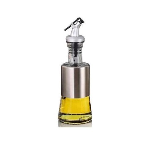 Porta Azeite e Vinagre de Vidro Cristal com Dosador Prata 200ml 14x6,5cm Unyhome.