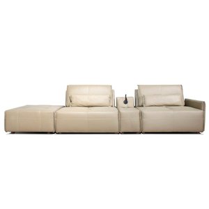 Sofá Yale 2 Lugares + Puff e Console com Luminária Couro Pérola 390cm - 69948