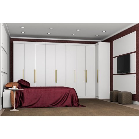 Jogo de Quarto Modulado Firenze Branco de Casal 12 Pçs Painel Cabeceira de Casal + Roupeiro