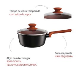 Panela Avulsa Antiaderente Cerâmico Fogão Indução 20cm Colorstone Terracota Euro: Preto - 3