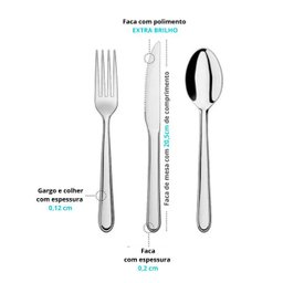Faqueiro Jogo de Talheres Brinox Inox Turim 24 Pecas Compacto Colher Garfo Faca: Cinza - 3