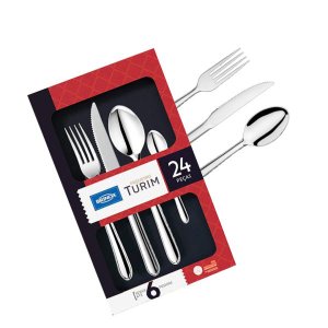Faqueiro Jogo de Talheres Brinox Inox Turim 24 Pecas Compacto Colher Garfo Faca: Cinza