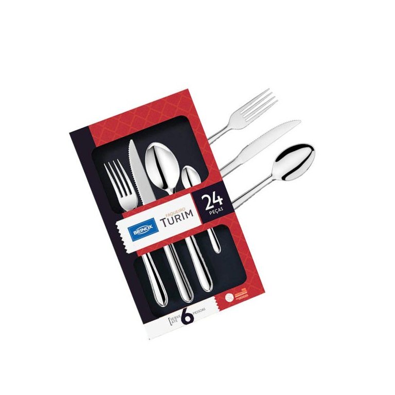 Faqueiro Jogo de Talheres Brinox Inox Turim 24 Pecas Compacto Colher Garfo Faca: Cinza