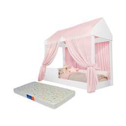 Cama Montessoriana Infantil Infantil Montessoriana Crystal com Colchão e Voal Rosa - 2