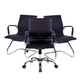 Conjunto com 1 Cadeira Diretor Giratória e 2 Cadeiras Executivas Base Fixa para Escritório - 2 Conjunto com 1 Cadeira Diretor Giratória e 2 Cadeiras Executivas Base Fixa para Escritório - 2