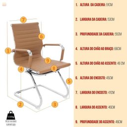 Conjunto com 2 Cadeiras Executivas Boston Base Fixa Esteirinha Caramelo - 3