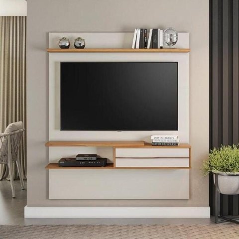 Painel para TV 55 Polegadas 1,35m Off White / Freijó Trend