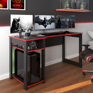 Mesa Gamer Wood Ideal para 3 Monitores Preto/vermelho - Pnr Móveis