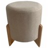 Puff Redondo Luxo Pés Madeira Maciça Linho Bege - 1