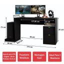 Ver imagem 2 de Mesa Gamer Infinity para 2 Monitores com 2 Gavetas Preto - Pnr Móveis