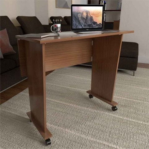 Mesa Escrivaninha Dobrável com Rodízio Amendoa Wood - Pnr Móveis