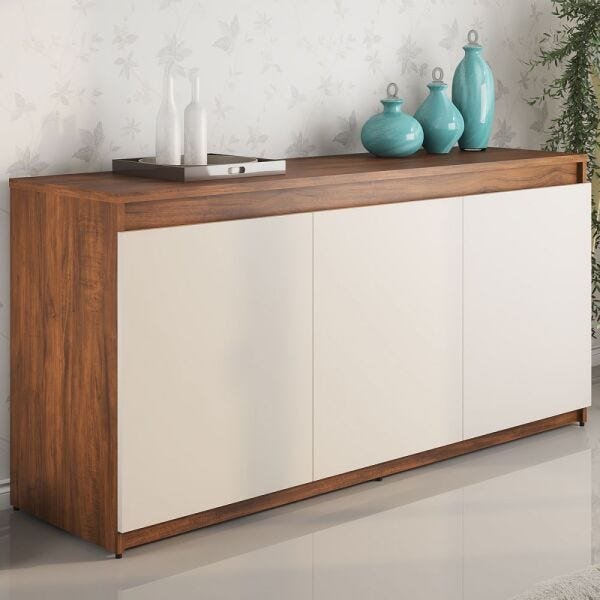 Aparador Buffet para Sala 4 Portas Ripado Eva Cimol MDF Off White