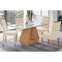 Ver imagem 1 de Conjunto: Mesa Sala Jantar Ágata Tampo Madeirado C/ Vidro 130x80cm e 4 Cadeiras Fernanda Savana-
