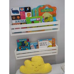 estande de livro infantil livreiro organizador de parede nicho mdf branco porta brinquedos kit 2 un - 12