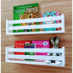 estande de livro infantil livreiro organizador de parede nicho mdf branco porta brinquedos kit 2 un - 4