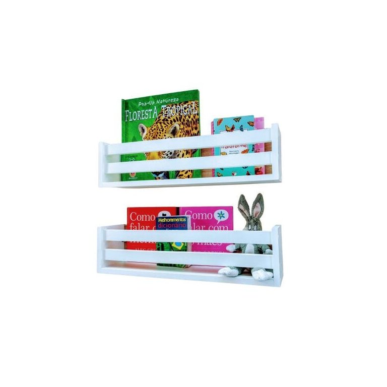 estande de livro infantil livreiro organizador de parede nicho mdf branco porta brinquedos kit 2 un