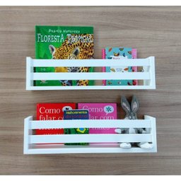 estande de livro infantil livreiro organizador de parede nicho mdf branco porta brinquedos kit 2 un - 10