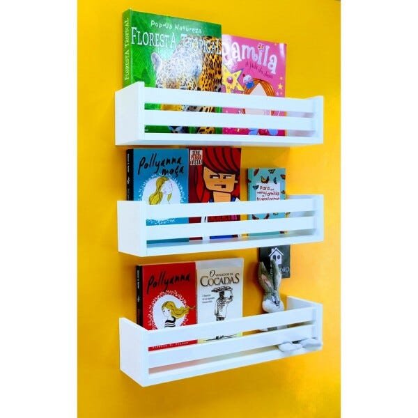 kit 3 prateleiras de livros e revistas estante nicho organizador de brinquedos mdf 55 cm - 5