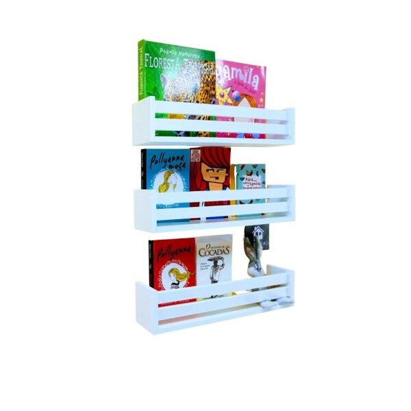 kit 3 prateleiras de livros e revistas estante nicho organizador de brinquedos mdf 55 cm - 1